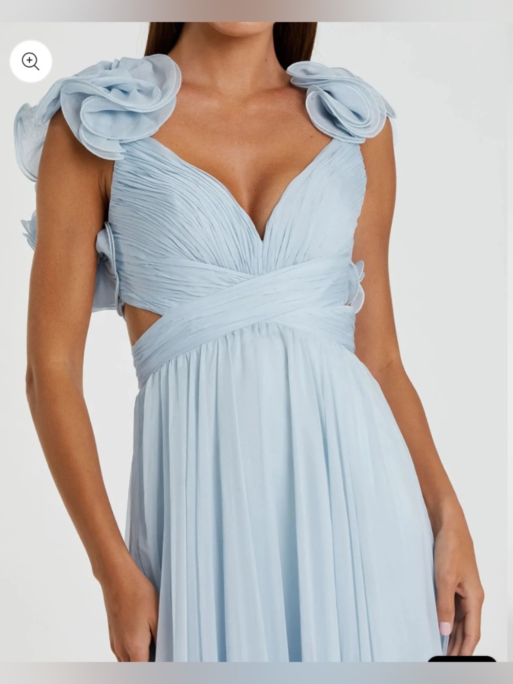 MAC DUGGAL Light Blue Ruffle Tiered Cut-Out Chiffon Gown NWT - Picture 2 of 15